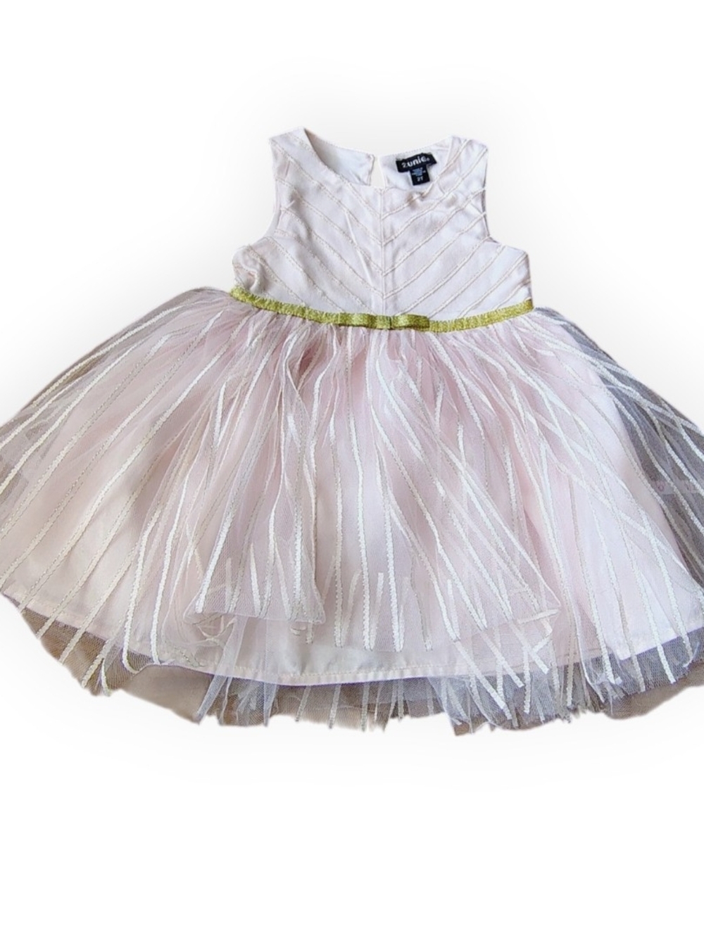Zunie White Toddler Girls Dress with Gold Accent